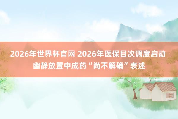2026年世界杯官网 2026年医保目次调度启动 幽静放置中成药“尚不解确”表述