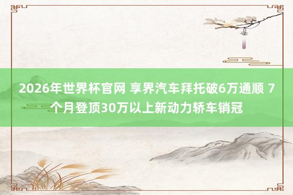2026年世界杯官网 享界汽车拜托破6万通顺 7个月登顶30万以上新动力轿车销冠