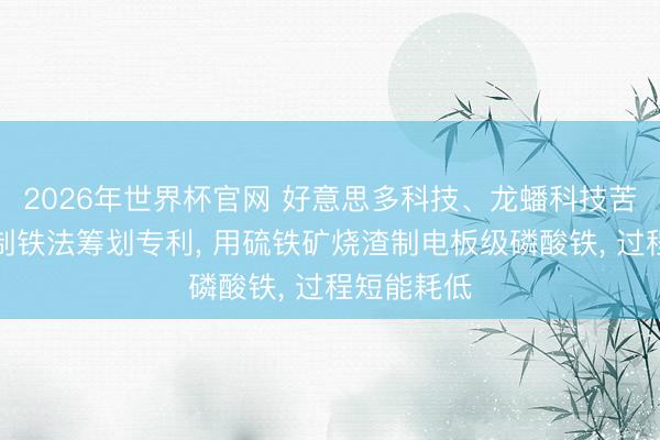 2026年世界杯官网 好意思多科技、龙蟠科技苦求硫铁矿制铁法筹划专利， 用硫铁矿烧渣制电板级磷酸铁， 过程短能耗低