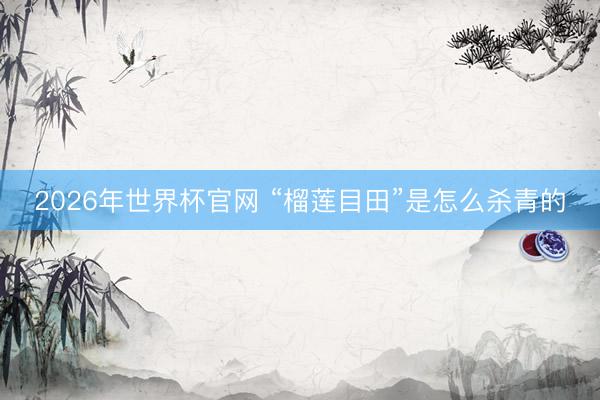 2026年世界杯官网 “榴莲目田”是怎么杀青的