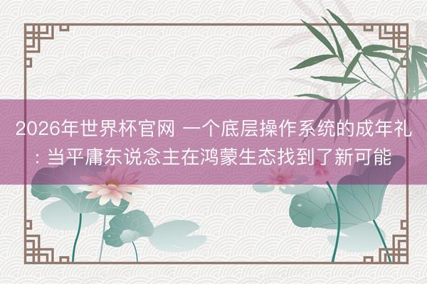 2026年世界杯官网 一个底层操作系统的成年礼: 当平庸东说念主在鸿蒙生态找到了新可能